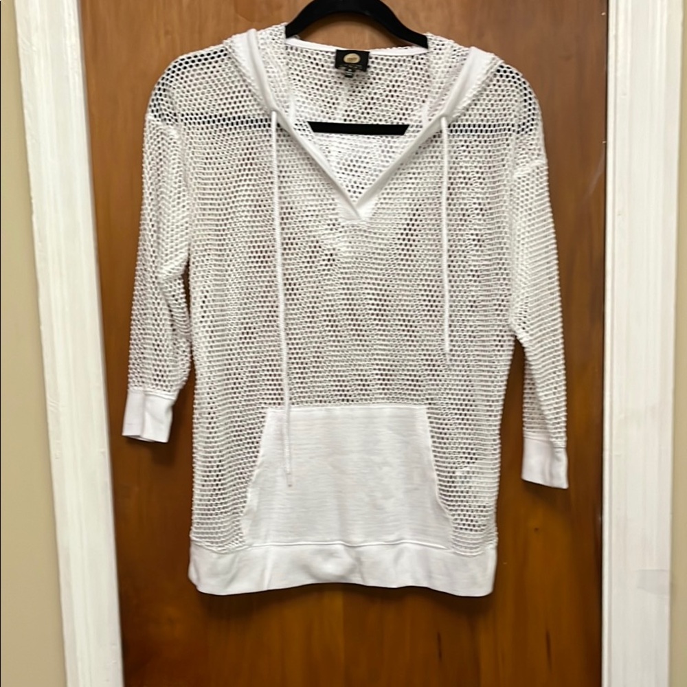 Jones New York Sport White Mesh Hoodie Top. Small